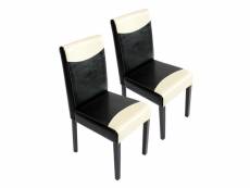 Lot de 2 chaises de séjour littau ~ simili-cuir, noir/crème, pieds foncés