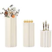 Lot de 3 vases en carton de mariage - Support de fleurs pliable - Colonne décorative - Blanc - Support de fleurs cylindrique pour mariage,