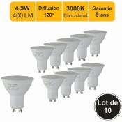 Lutece-arc - Lot de 10 ampoules led GU10 4,9W - 120° - 400Lm 3000K - garantie 5 ans