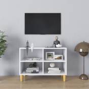 Meuble TV avec pieds en bois massif Blanc 69,5x30x50