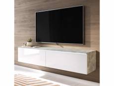 Meuble tv - kane - 140 cm - béton / blanc brillant - avec led
