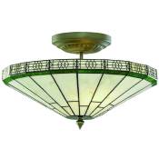 New York - Plafonnier semi-affleurant à 2 ampoules en laiton antique, verre Tiffany, E14 - Searchlight
