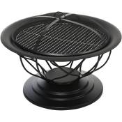 Outsunny - Brasero boule de feu cheminée foyer extérieur ø 75 x 55H cm grille à charbon + cuisson couvercle tisonnier métal noir