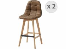Owen oak - chaise de bar vintage microfibre marron pieds chêne(x2)