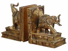 Paire de serrelivres dessiné éléphants en résine or vieilli l14xpr10xh16 cm cad.
