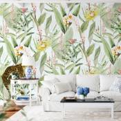 Papier peint panoramique motifs fleurs jardin tropical