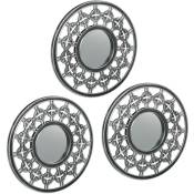 Relaxdays - Lot de 3 miroirs, forme ronde avec ornements, diamètre : 25 cm, intérieur, décoration, vintage, argenté - gris