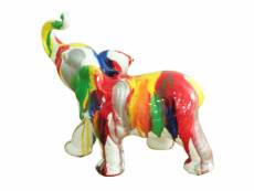 Statue éléphant trompe relevé coulures multicolores h24 cm - dumbo