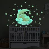 Sticker phosphorescent lumineux - renard dans les étoiles + 40 étoiles - Autocollant mural plafond enfant fluorescent - 50x55cm