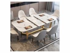 Table à manger extensible 150-180cm céramique marbre blanc et pied couleur or marbella