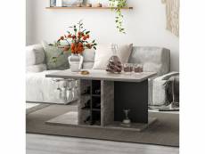 Table basse multifonctionne avec étagère à vin et porte-gobelet en bois, gris