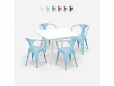 Table blanc acier 80x80 + 4 chaises style tolix de bar century white