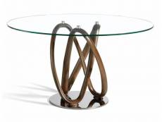 Table ronde incurvée bois noyer et verre trempé pinta 130 cm