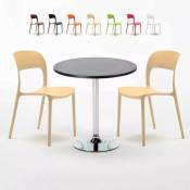 Ahd Amazing Home Design - Table ronde noire 70x70cm avec 2 Chaises colorées bar café Restaurant Cosmopolitan Couleur: Beige
