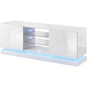 Bim Furniture - meuble tv armoire salon avec led bleu modèle qiu 160X42X57H blanc brillant