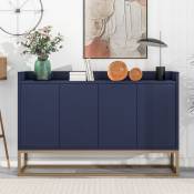 Buffet avec 4 portes, 3 étagères réglables, placard de cuisine, sans poignées, style minimaliste moderne, 120 x 30 x 80 cm - Bleu
