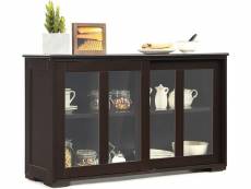 Buffet de cuisine meuble commode rangement cuisine l106,5 cm – mdf café 2 etagères avec 2 porte coulissantes en verre
