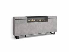 Buffet salon et cuisine meuble de rangement commode 200x87x35cm 4 portes cheminée électrique design industriel style moderne ciment 61_12