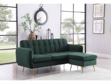 Canapé d'angle réversible en velours "leonard" - 202 x 80/138 x 92 cm - vert foncé