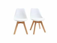 Chaises design blanc et bois clair massif (lot de 2)