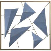 Décoration Murale en Forme de Tableau Carrée en Métal Doré et Bleu avec des Motifs Triangulaires Abstraits parfait pour un Salon Contemporain Beliani