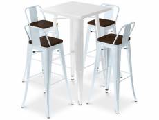 Ensemble table blanche et 4 tabourets de bar design industriel - bistrot stylix bleu gris