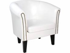 Fauteuil chesterfield avec repose pied en synthétique avec éléments décoratifs en cuivre chaise cabriolet tabouret pouf meuble de salon blanc hellosho