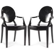 Ghost Style - Lot de 2 chaises de salle à manger transparentes - Design avec accoudoirs - Louis xiv Noir - pc, Plastique - Noir