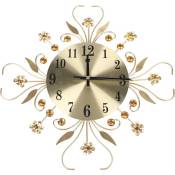 Gojoy - Moderne Métal Fleur Grande Horloge Murale en Fer Forgé Suspendu Salon Décor (Or)