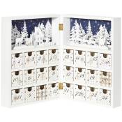HOMCOM Calendrier de l'avent en bois forme de livre Décoration de Noël Livre miniature sur table 24 cases style scandinave - 22 x 9 x 30 cm blanc