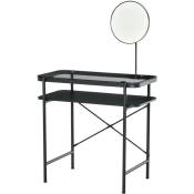 Homcom - Coiffeuse design contemporain table de maquillage plateau verre trempé étagère miroir pivotant métal noir - Blanc