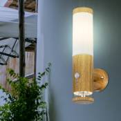 Lampe d'extérieur avec détecteur de mouvement en acier inoxydable, applique murale d'extérieur en acier inoxydable, aspect bois avec led décorative,