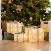 Ledkia - Pack de 3 Boîtes Cadeaux de Noël led Ribbon Blanc Chaud Argent