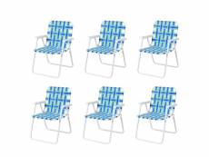 Lot 6 chaises de plage pliantes en toile avec accoudoirs