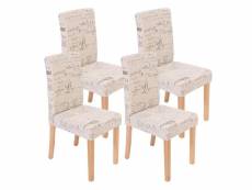 Lot de 4 chaises de salle à manger en tissu crème imprimé pieds clairs cds04129
