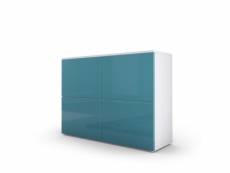 Meuble blanc mat et façades turquoise laquées h 72 x l 92 x p 35
