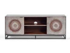 Meuble tv en bois de manguier / fer coloris gris / marron - longueur 150 x profondeur 40 x hauteur 56 cm
