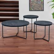 Mobilier Deco - nerea - Lot de 3 tables basses rondes piètement en métal noir