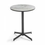 Oviala - Table bistrot ronde en acier et céramique effet bois gris - Tivoli - Gris