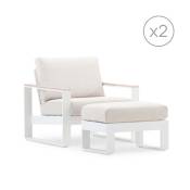 Set 2 fauteuils avec repose-pied alum blanc et accoudoirs