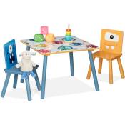 Set table & 2 chaises enfants, table enfant avec 2 chaises, garçon & fille, mdf & bois, coin salon multicolore - Relaxdays