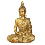 Statue décoration Zen à poser Bouddha Sanci en résine Dorée - H 18 cm