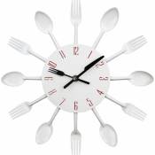 Sunxury - Horloge murale de cuisine, 3D amovible, moderne et créatif, couverts de cuisine, cuillère, fourchette, horloge murale, miroir, autocollant