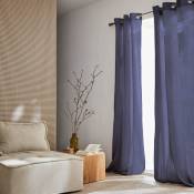 Sweeek - Set de 2 rideaux en gaze de coton bleu marine. tissu gaufré. 2x 135x240cm avec œillets - Bleu marine