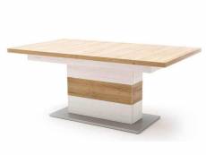 Table à manger extensible en pin coloris blanc / chêne - l.180-280 x h.77 x p.100 cm -pegane- PEGANE