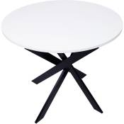 Table à manger ronde fixe - Modèle zen - 90 x 90 x 77 cm de haut - Capacité jusqu'à 4 personnes - Matériaux résistants - Couleur blanc mat - Pieds