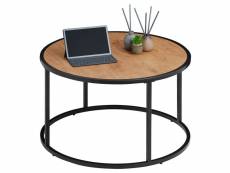 Table basse ronde vasto table d'appoint design vintage retro avec cadre en métal noir, plateau en mdf décor chêne sauvage