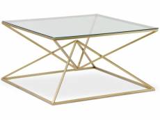 Table basse verre transparent et pieds métal doré reg 90 cm