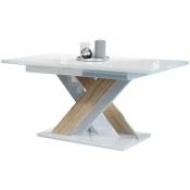 Table repas extensible Bronx - 140/180 x 80 x 75 cm - Blanc brillant/Sonoma - Blanc brillant/Sonoma.