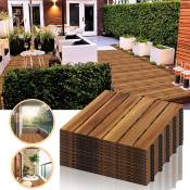 Vingo - Dalles terrasse caillebotis lot de 55 pcs 5 m² emboîtables installation très simple carreaux bois sapin teinté brun